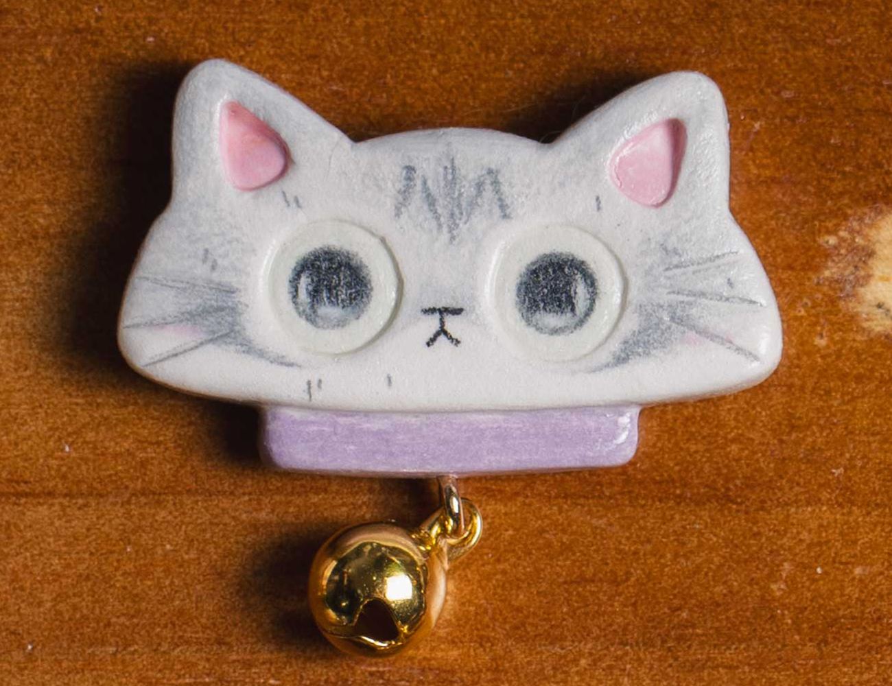 Dorky-Cute Kitten Fridge Magnet - Gray & Purple "Guard"