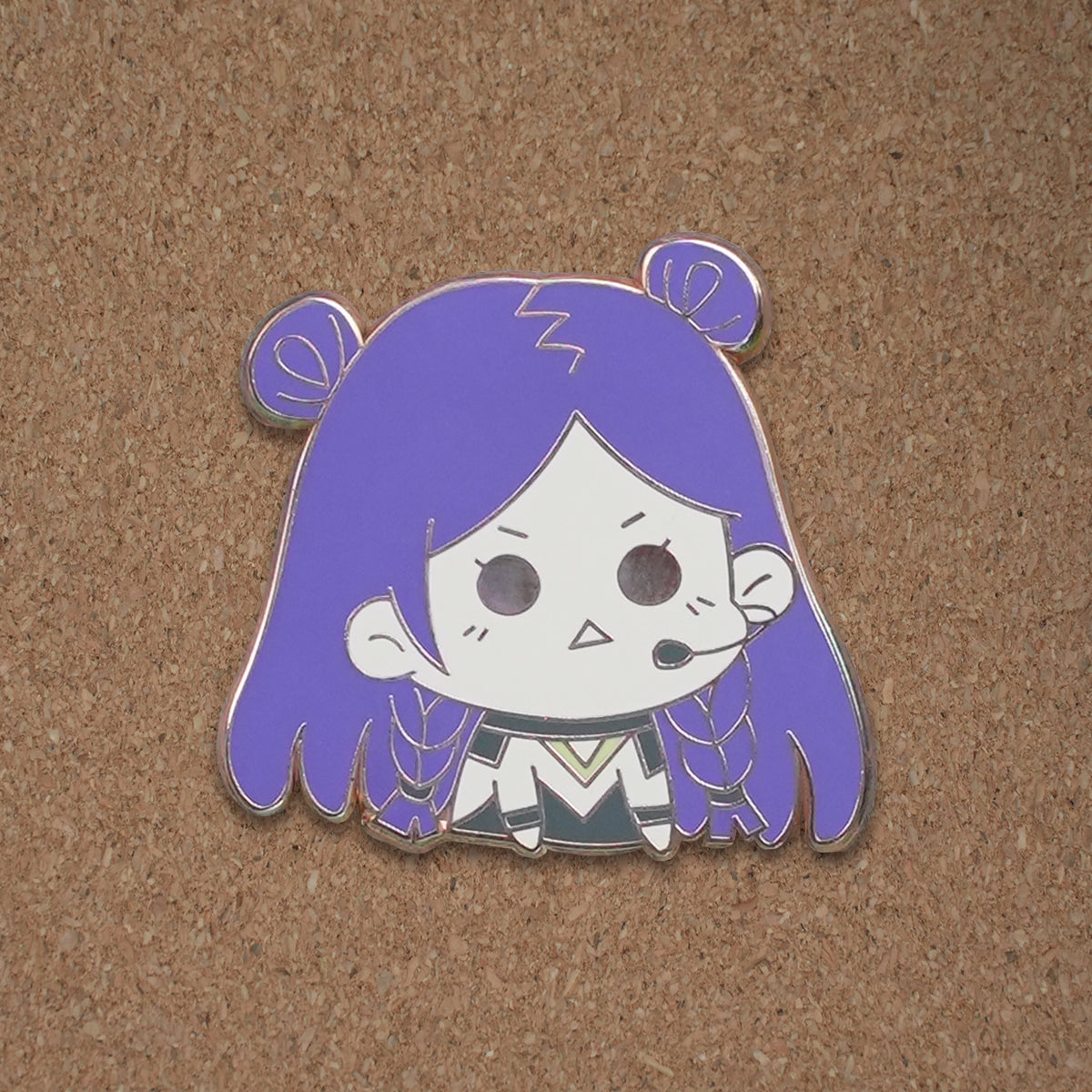 Purple-Haired Twin Bun Girl with Headset Cartoon